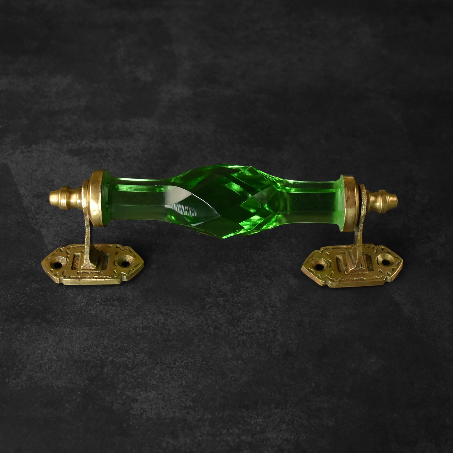 Shymkent Green Glass Brass Cabinet and Drawer Handle