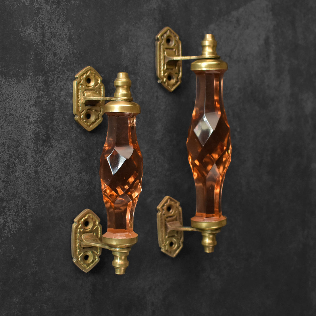 Semey Amber Glass Brass Cabinet and Drawer Handle