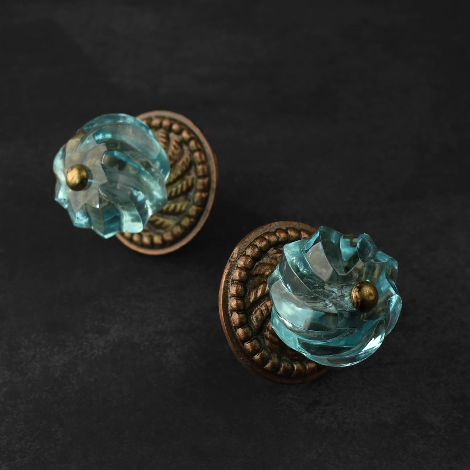 Eiger Blue Swirled Glass Cabinet Door Knob and Pull