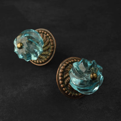 Eiger Blue Swirled Glass Cabinet Door Knob and Pull