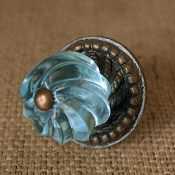 Eiger Blue Swirled Glass Cabinet Door Knob and Pull