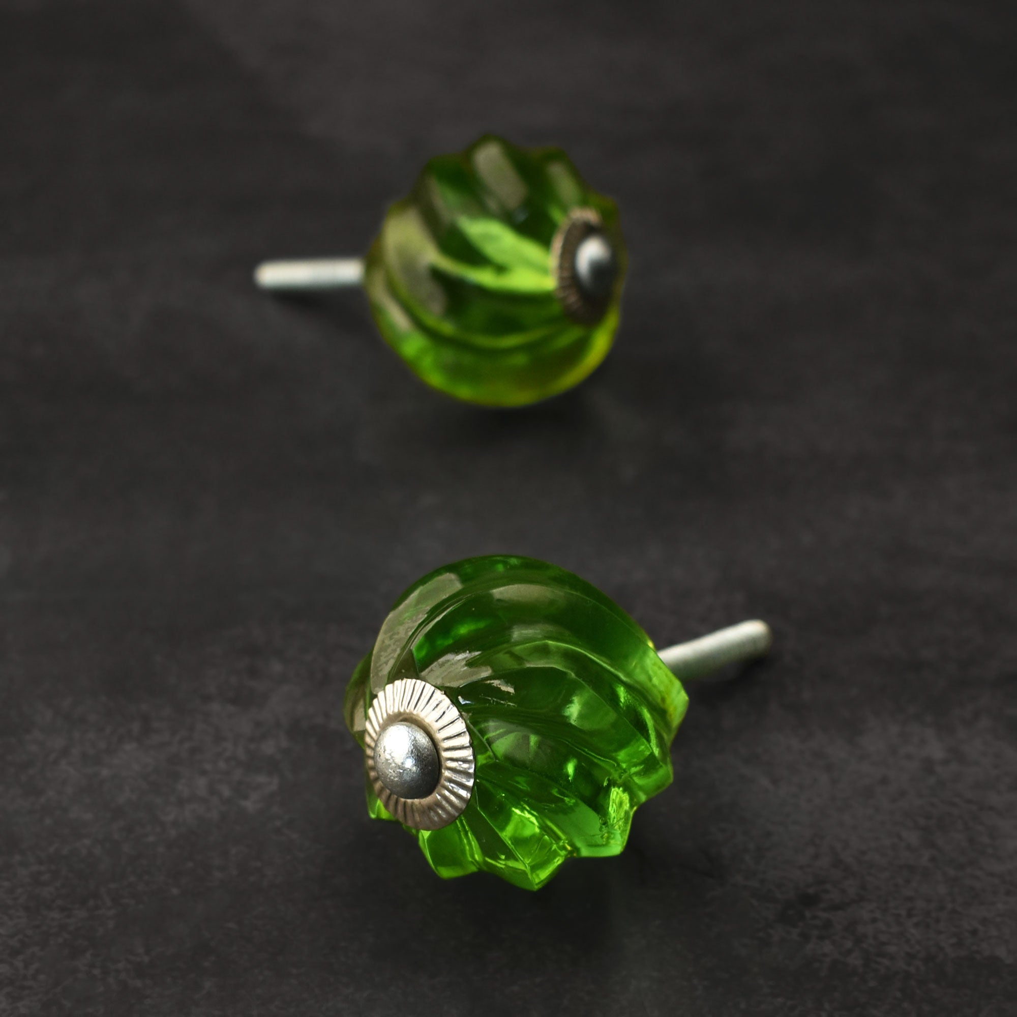 Nefertiti Green Swirled Glass Cabinet Door Knob and Pull