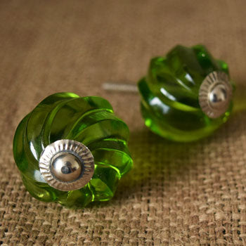Nefertiti Green Swirled Glass Cabinet Door Knob and Pull