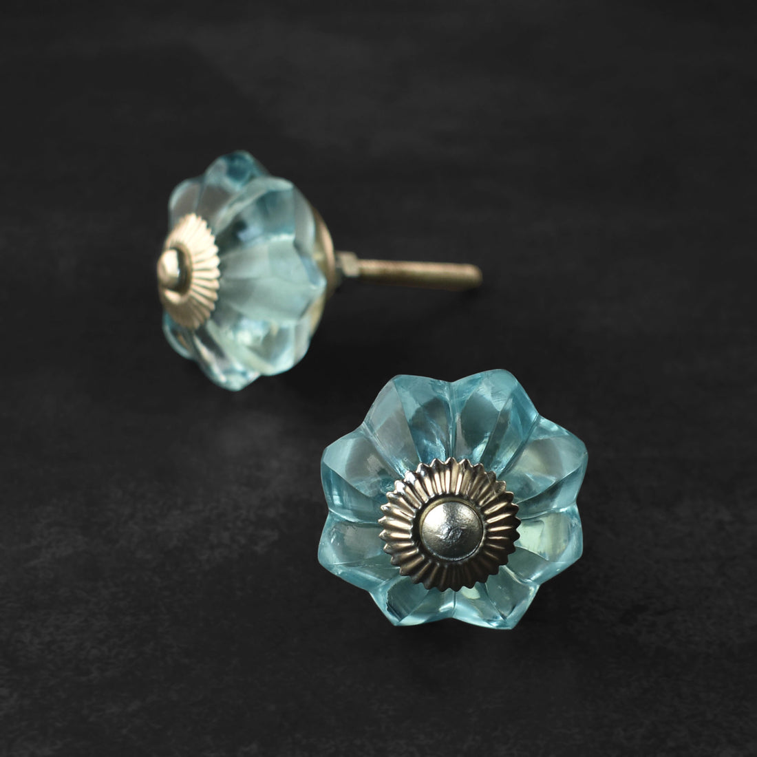blue glass drawer knobs