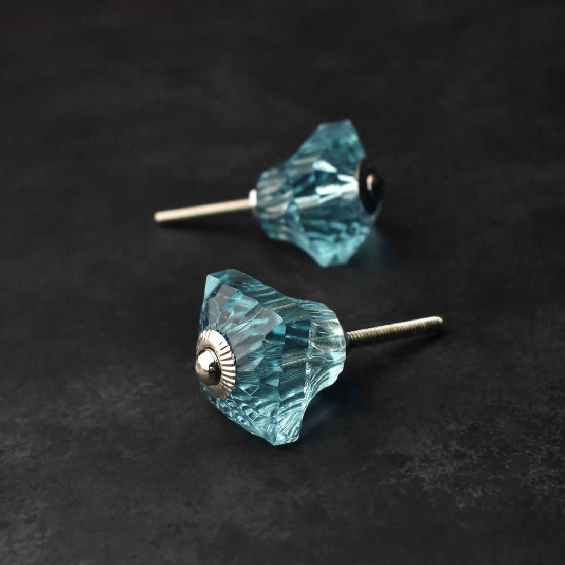 Menes Blue Cut Glass Cabinet Door Knob and Pull