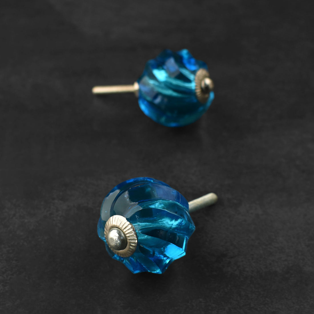 Nefertiti Blue Swirled Glass Cabinet Door Knob and Pull
