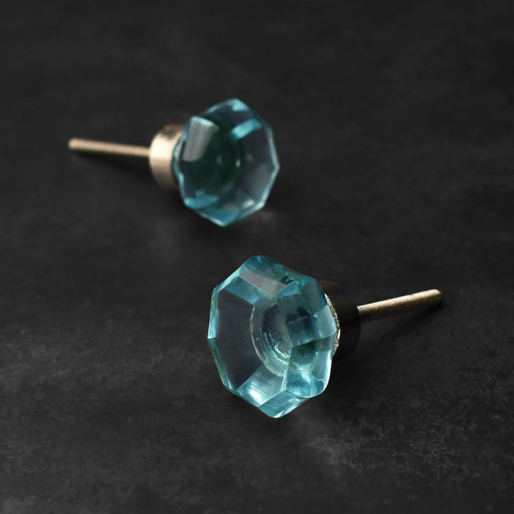 Ahmose Aqua Hexagon Glass Door Knob Spruce and Pop