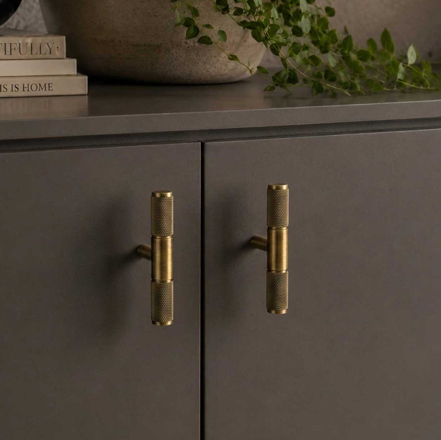 Cleopatra T Bar Solid Brass Knurled Cabinet Drawer Knob Pull