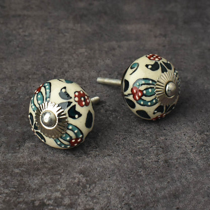 Shabnam Turquoise Floral Ceramic Cabinet Knob