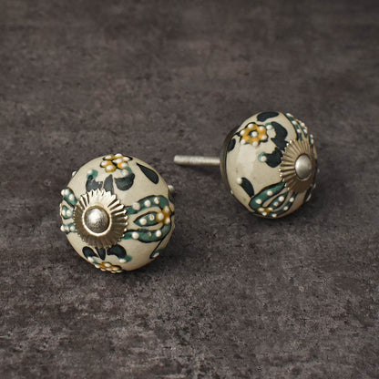 Shabnam Turquoise Floral Ceramic Cabinet Knob