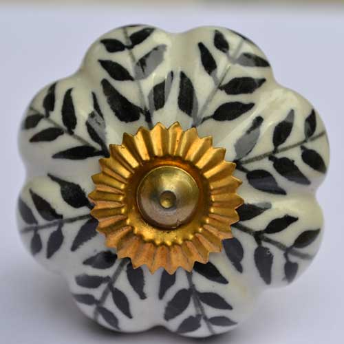 Black Dahlia Floral Ceramic Cabinet Drawer Knob