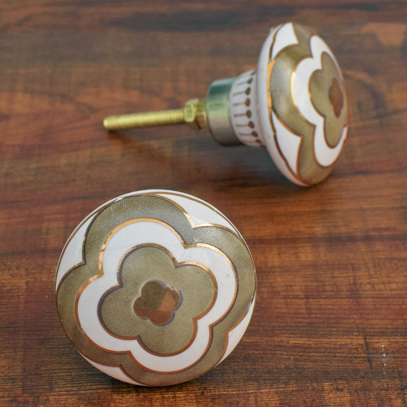 Tarangini Grey Gold Floral Ceramic Knob Pull