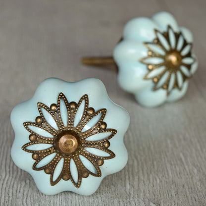Nebulian Mint Filigree Ceramic Drawer Knob
