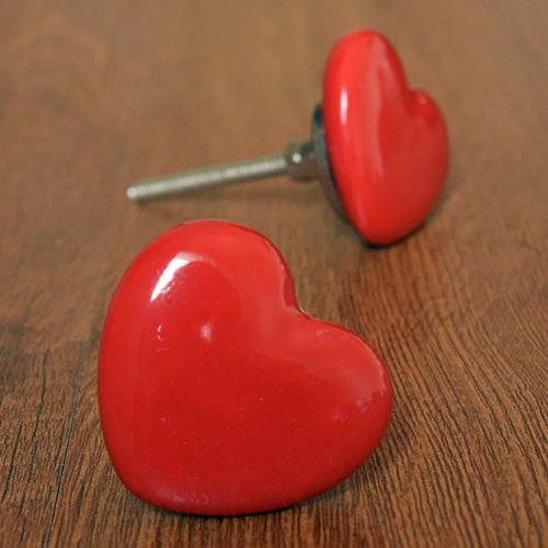 Amore Red Hearts Ceramic Cabinet Drawer Knob