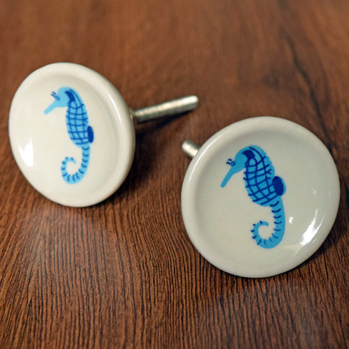 Blue Seahorse Ceramic Kids Cabinet Drawer Knob