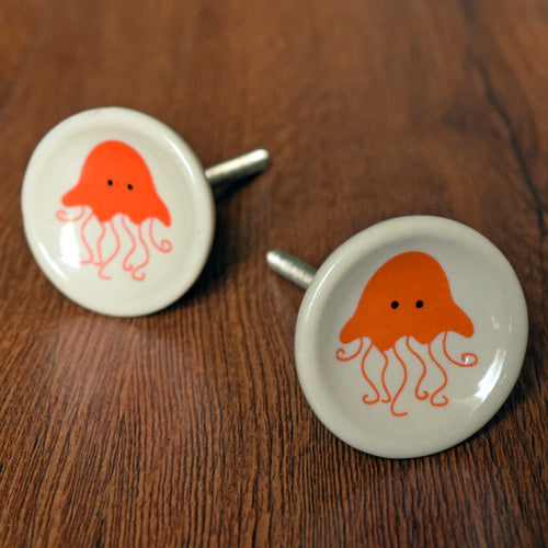 Orange Octopus Ceramic Kids Cabinet Drawer Knob