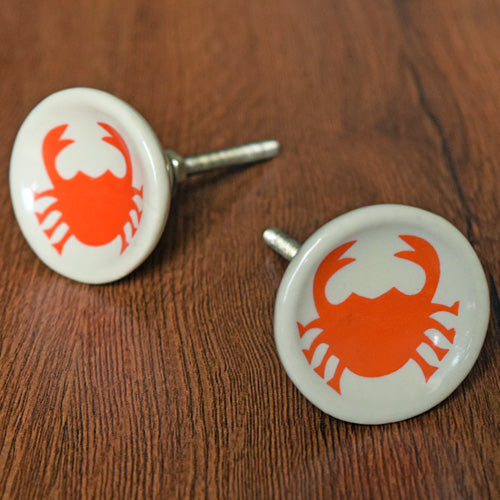 Orange Crab Ceramic Kids Cabinet Drawer Knob