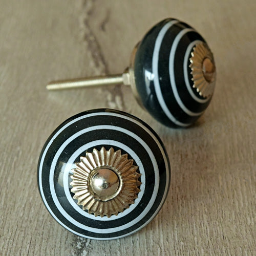 Ebony Stripe Black Ceramic Knob and Pull