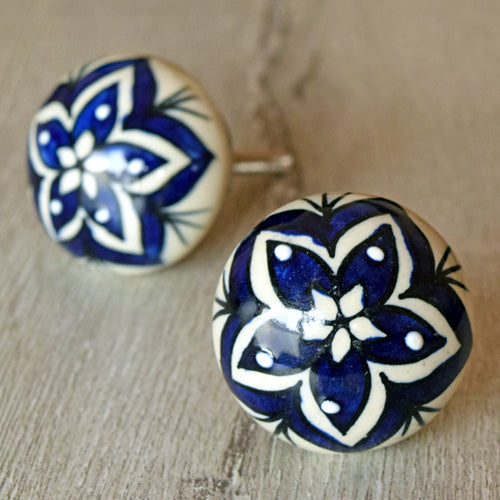 Nyama Blue Flower Ceramic Knob