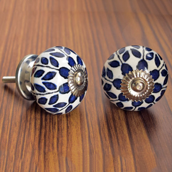 Iguazu Blue Floral Ceramic Dresser Drawer Knob