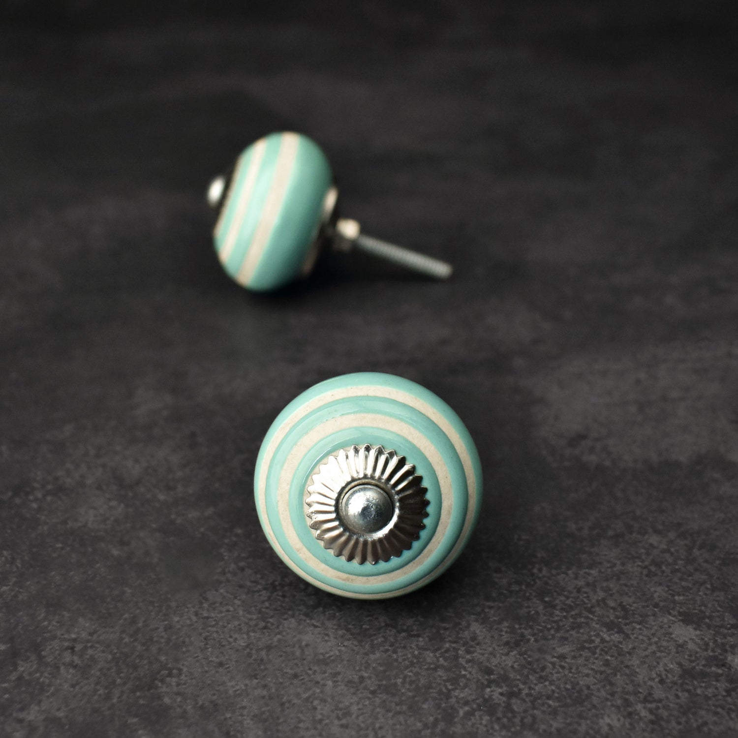 Viscount Mint Green Stripes Ceramic Knob