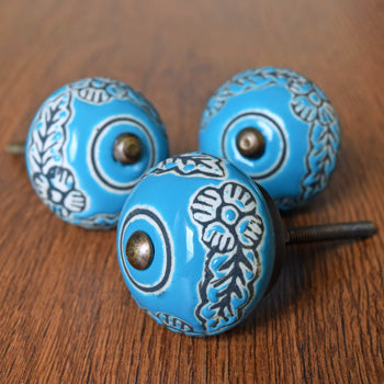 Banjara Blue Ceramic Drawer Knob Pull