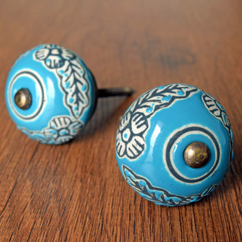 Banjara Blue Ceramic Drawer Knob Pull