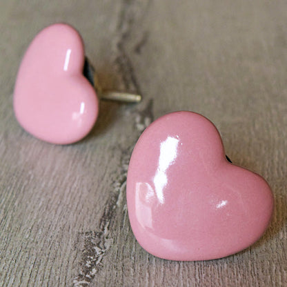 Amore Pink Hearts Ceramic Drawer Knob