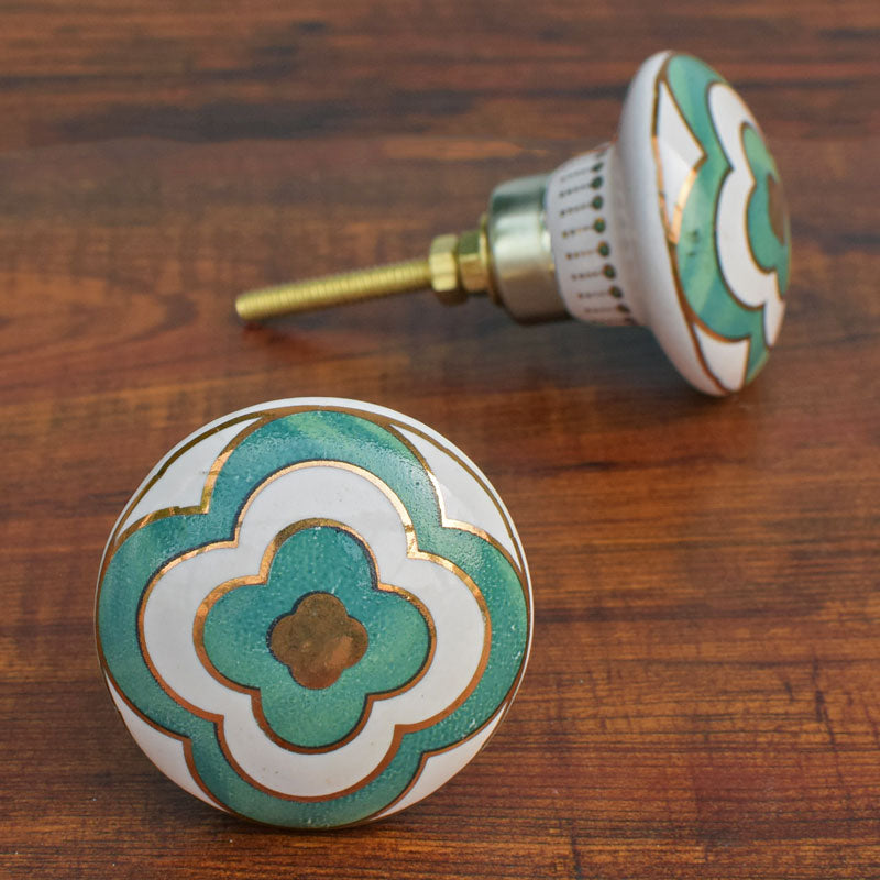 Tarangini Green Gold Floral Ceramic Knob Pull