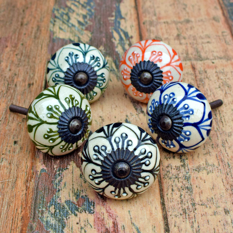 Nerium Floral Hand Painted Ceramic Drawer Knob
