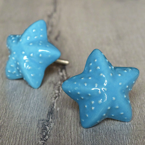 Blaze Blue Starfish Ceramic Cabinet Knob