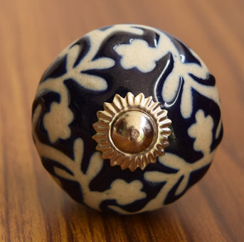 Mokara Blue Floral Ceramic Dresser Knob