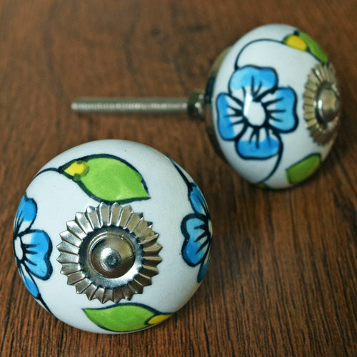 Protea Blue Green Flower Ceramic Knob