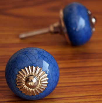 Kalyani Blue Crackled Ceramic Drawer Knob