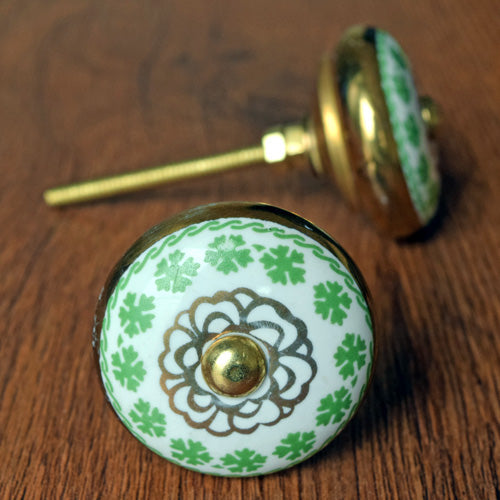 Fiore Gold Green Floral Ceramic Knob