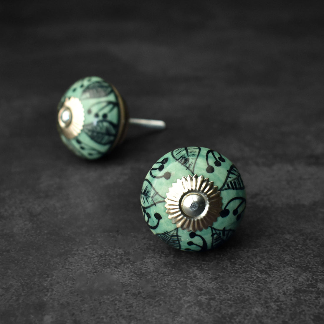 teal ceramic dresser knob