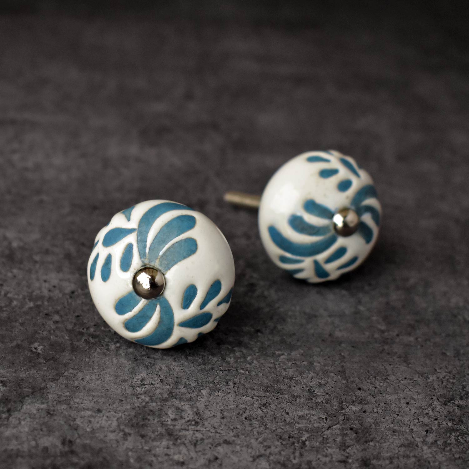 Picado White Blue Ceramic Dresser Drawer Knob