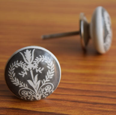 Regency Grey Fleur Ceramic Drawer Knob