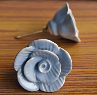 Gilded Rosette Blue Flower Ceramic Cabinet Drawer Knob