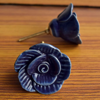 Gilded Rosette Purple Flower Ceramic Cabinet Drawer Knob