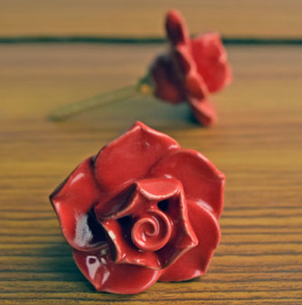 Blossom Bloom Red Rose Ceramic Drawer Knob