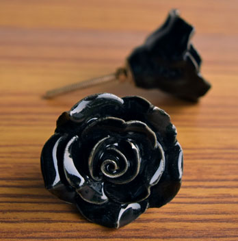 Magnolique Black Flower Ceramic Dresser Drawer Knob