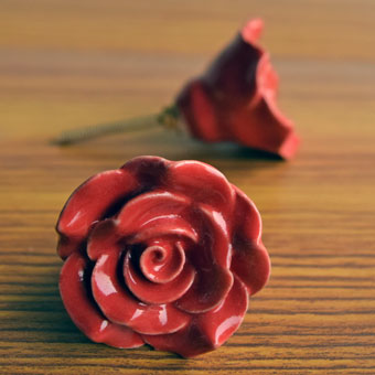 Magnolique Red Flower Ceramic Dresser Drawer Knob