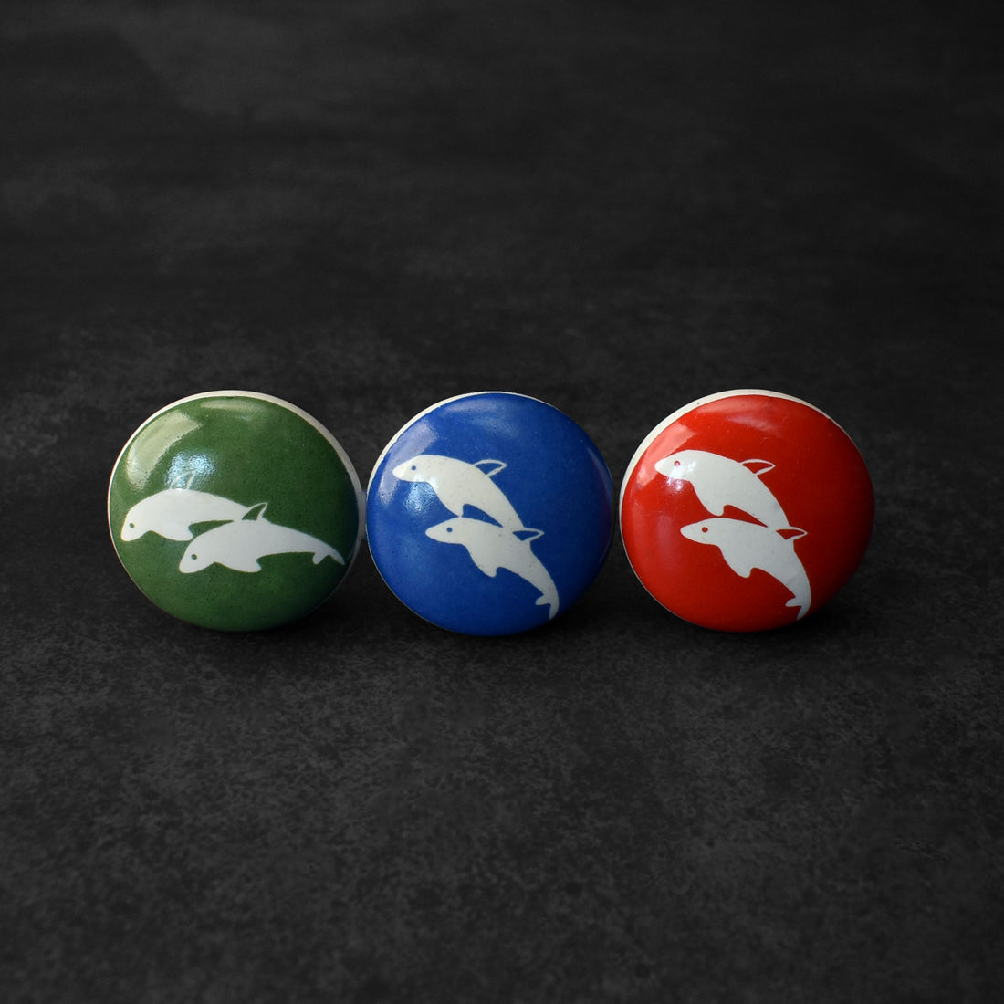 Rouge and Moss Dolphin Ceramic Cabinet Knob and Drawer Pull