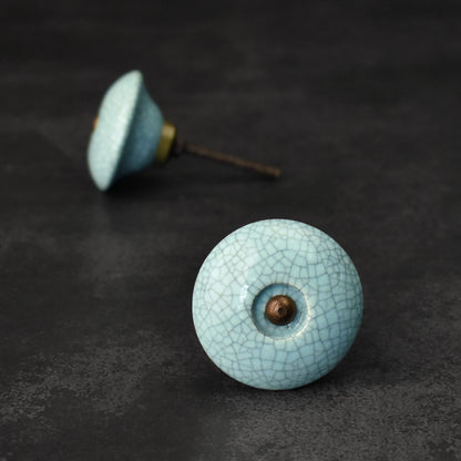 round blue crackle ceramic knob for drawers and cabinets