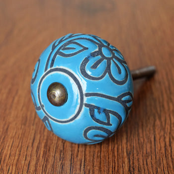 Ithiria Blue Flower Ceramic Drawer Knob