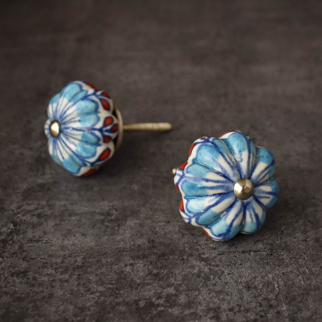 Cenote Blue Floral Ceramic Knob for Cabinets