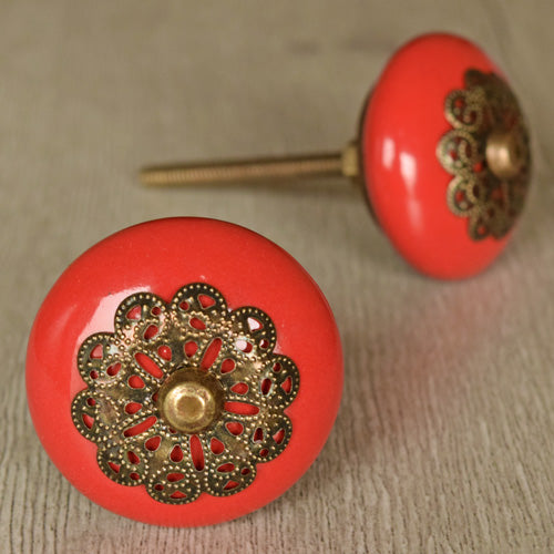 Stellarian Filigree Red Ceramic Cabinet Knob