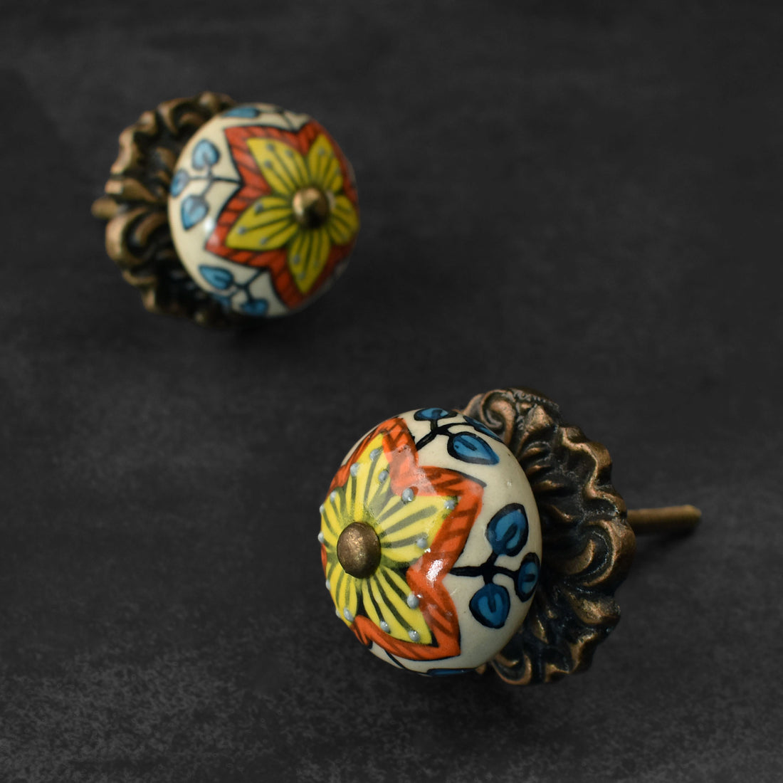 Tetouan Floral Ceramic Drawer Knob with Backplate