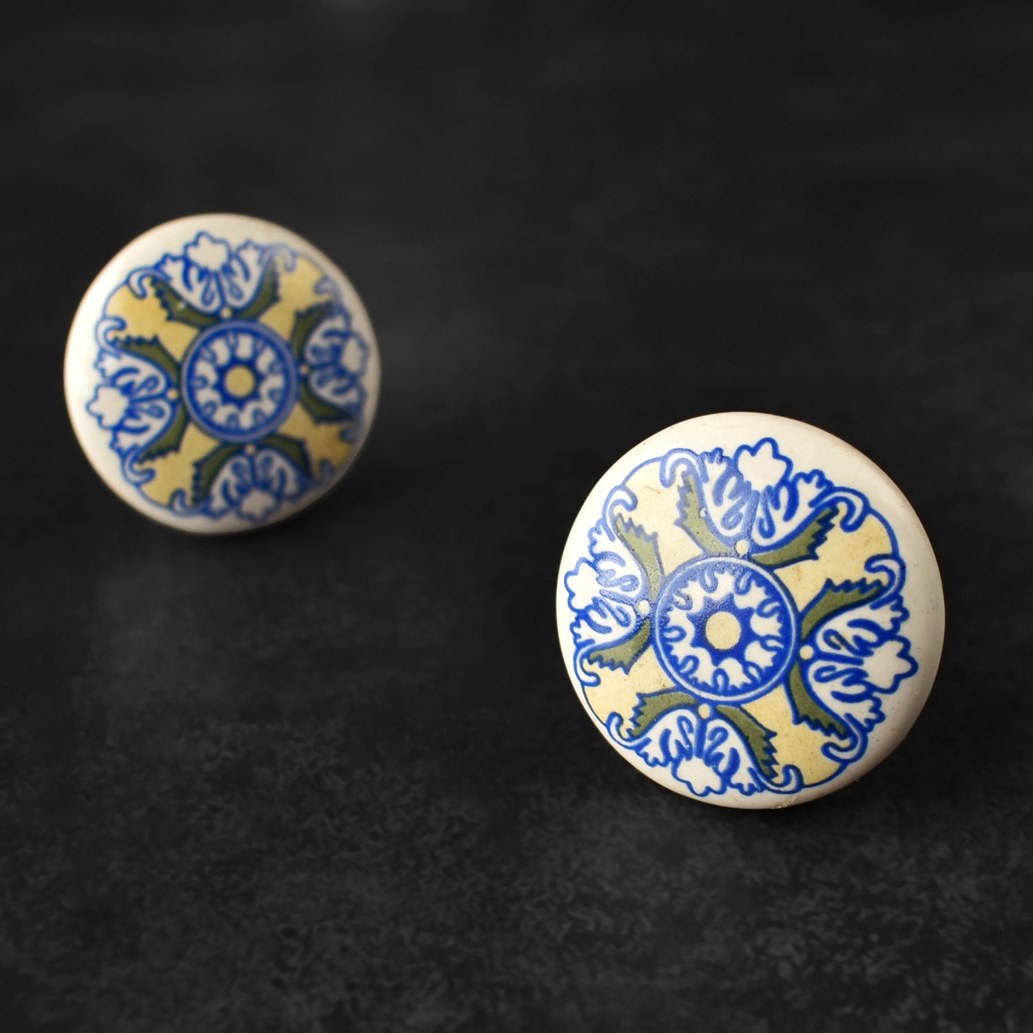 Ifrane Yellow Blue Mandala Ceramic Drawer Knob